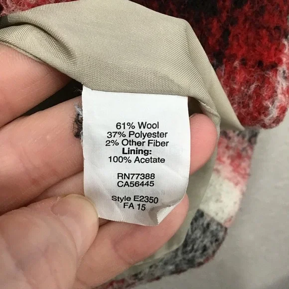 Madewell Red Plaid Wool Blend Peacoat Jacket XS Mid Length Winter Coat Classic - Picture 6 of 8